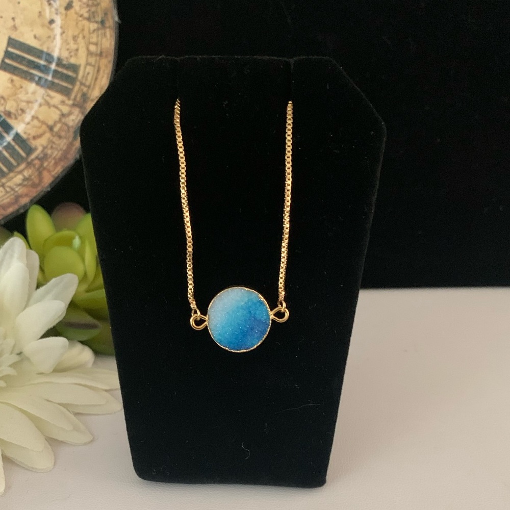 Yellow Gold Plated Sugar Druzy CZ Quartz Adjustable Bracelet